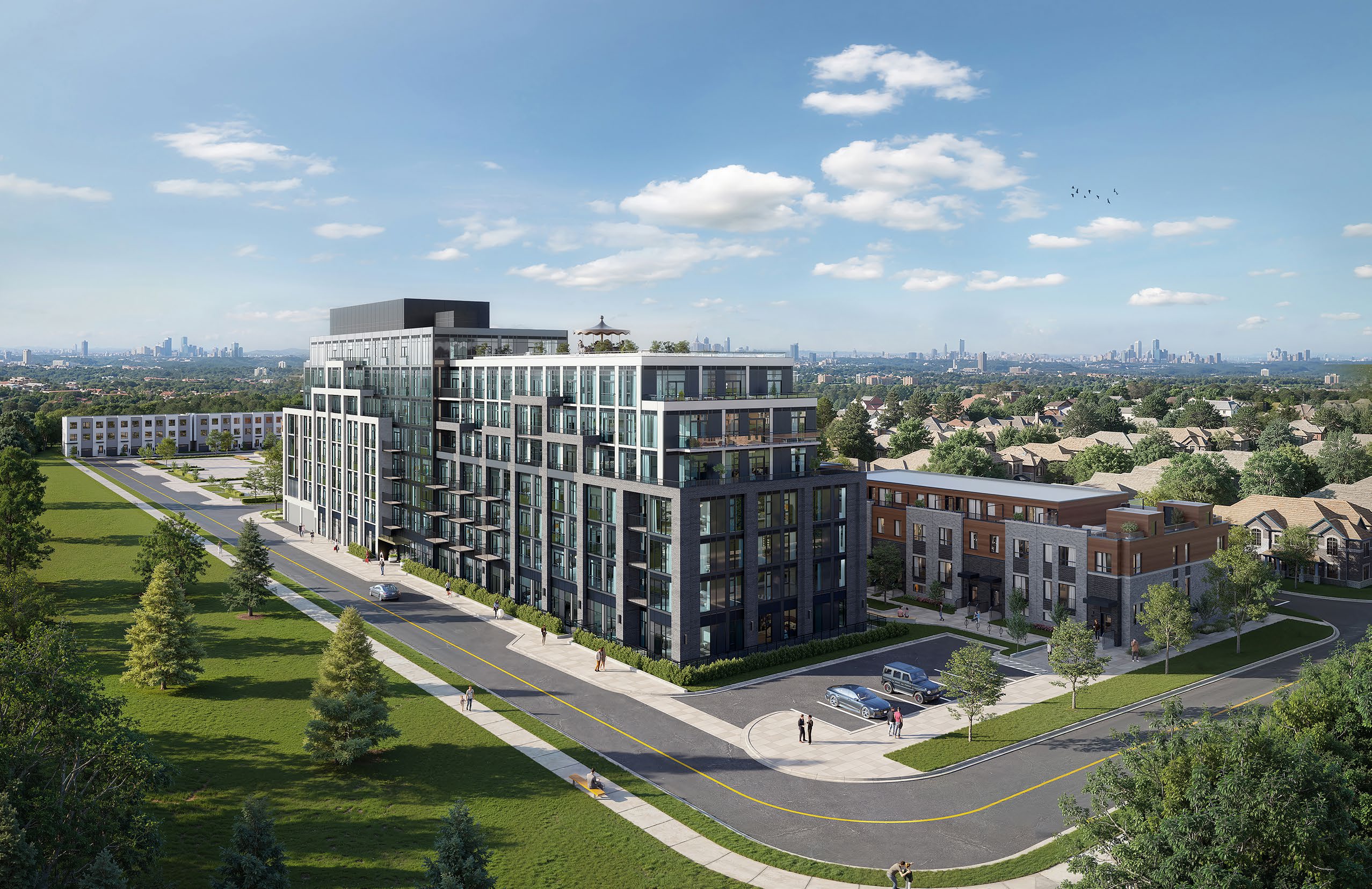 Artist's concept exterior rendering of Merrydale Residences at Thornhill Walk, an eight-storey boutique condominium by Liberty Development in Thornhill
